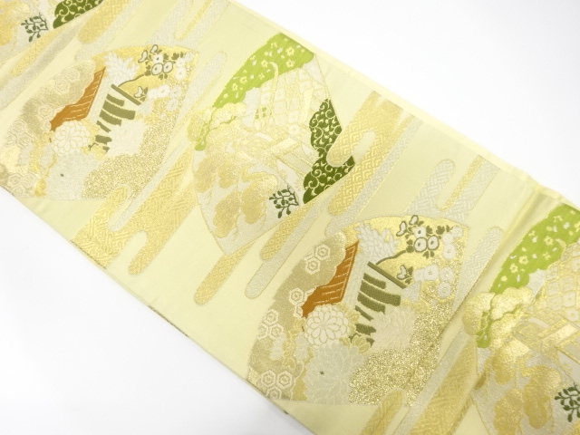 JAPANESE KIMONO / ANTIQUE FUKURO OBI / WOVEN CARRIAGE